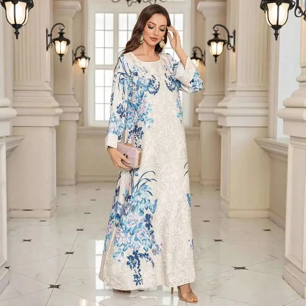 

Muslim Sw2501 Women's Abaya Dubai Fashion Printed Long Dress Muslim Long Dress Robe Abaya Ramadan Dubai Luxury Islam Elegant