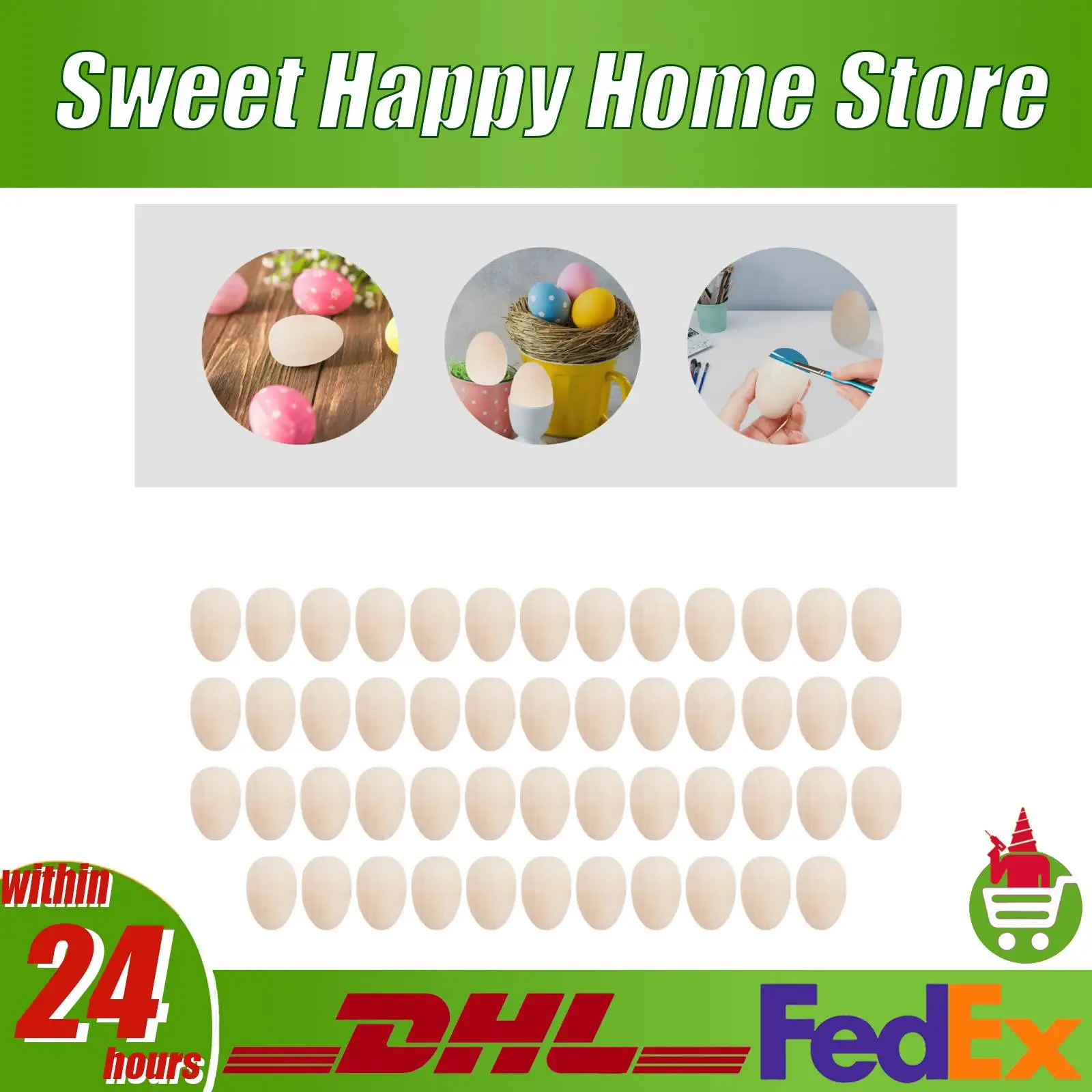 

50Pcs Wooden Eggs Child-Safe DIY Craft Eggs Paintable Carvable Wood Eggs for Kids & Family Handicrafts