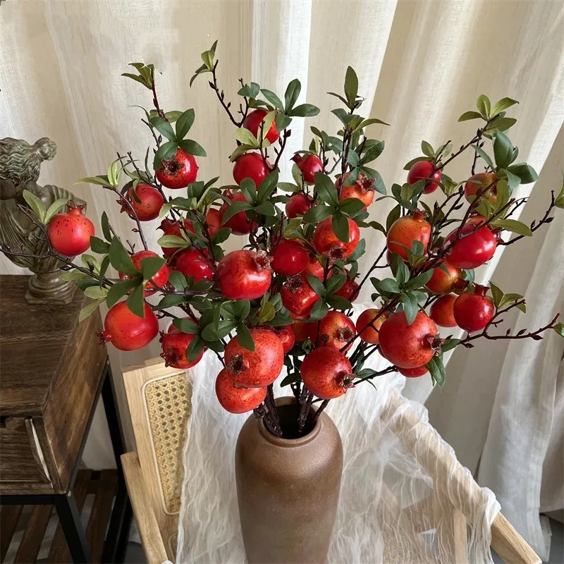 Pomegranate fruit branch artificial flowers 6-Fruit flores artificiales for home wedding decor outdoor garden decoration flores