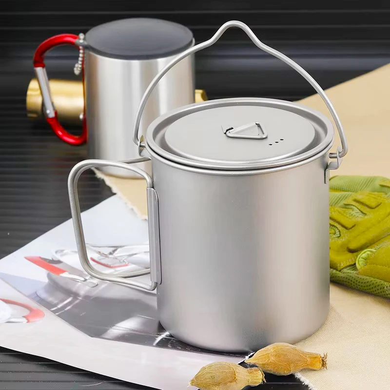 

Титановый горшок, легкий титановый горшок 750 мл со складной чашкой для воды Spork для кемпинга, пешего туризма, пикника