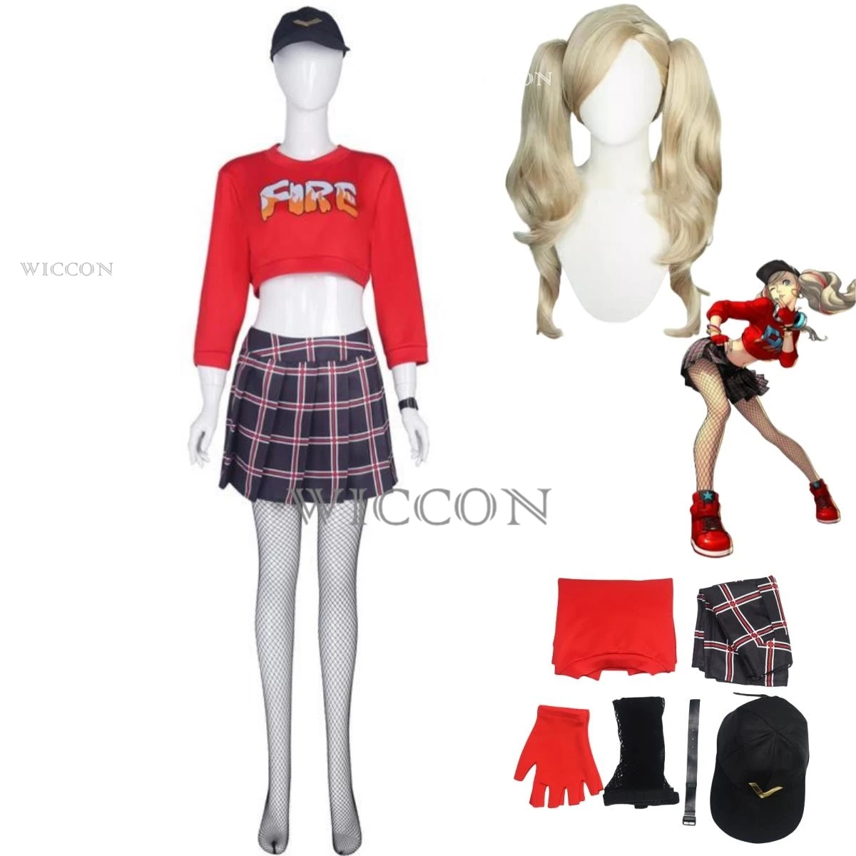 

Игра Persona 5: Dancing in Starlight Anne Takamaki Косплей Костюм Пантера Парик Красные топы Юбка Женский сексуальный кавайный костюм на Хэллоуин