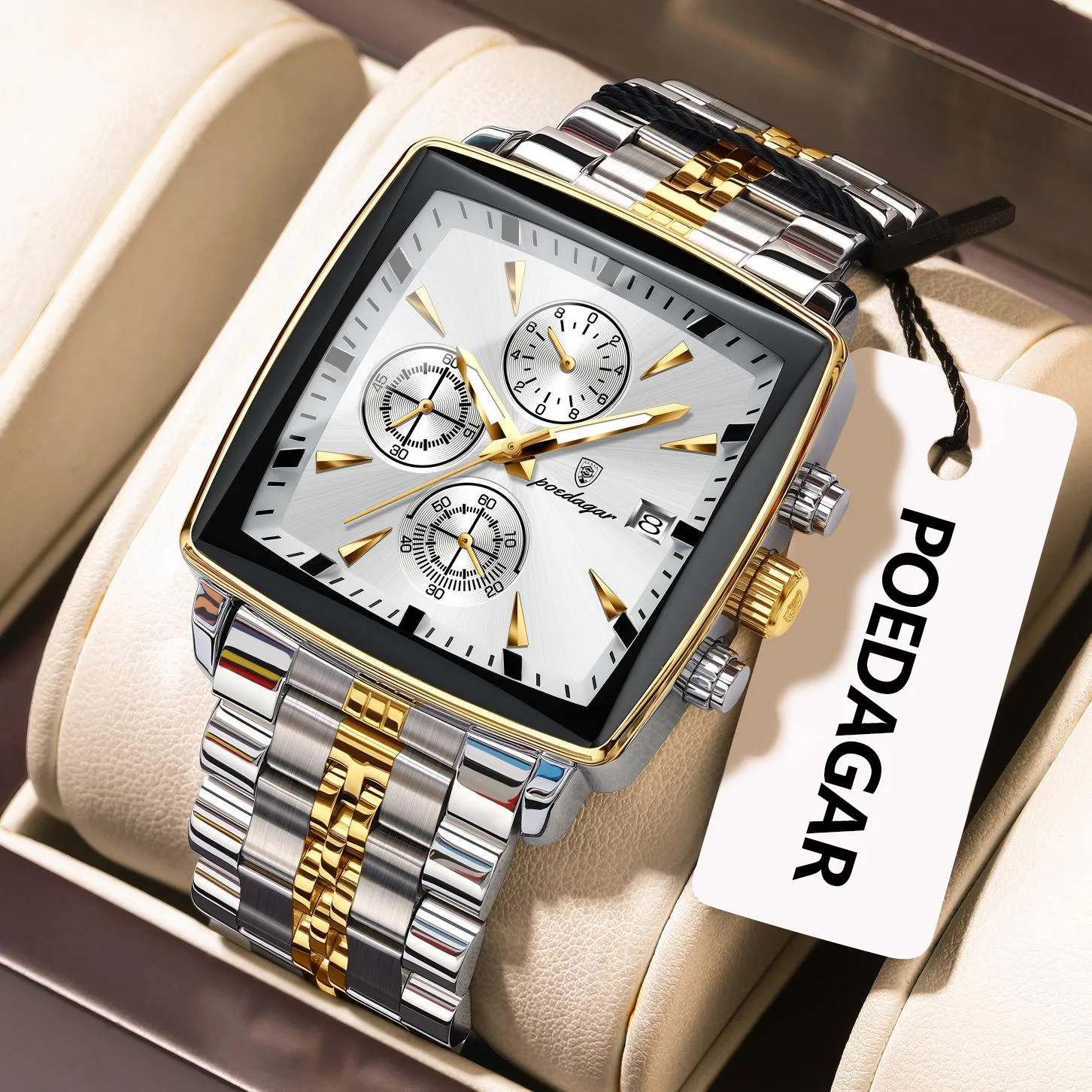 

POEDAGAR модные квадратные мужские часы светящийся водостойкий хронограф с датой мужские часы из нержавеющей стали кварцевые мужские наручные часы Reloj