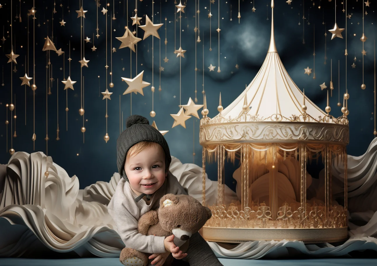 Cake Smash Photography Backdrop Carousel Dreamscapes Dark Gray Light Gold Childlike Birthday Portrait Background Photo Studio