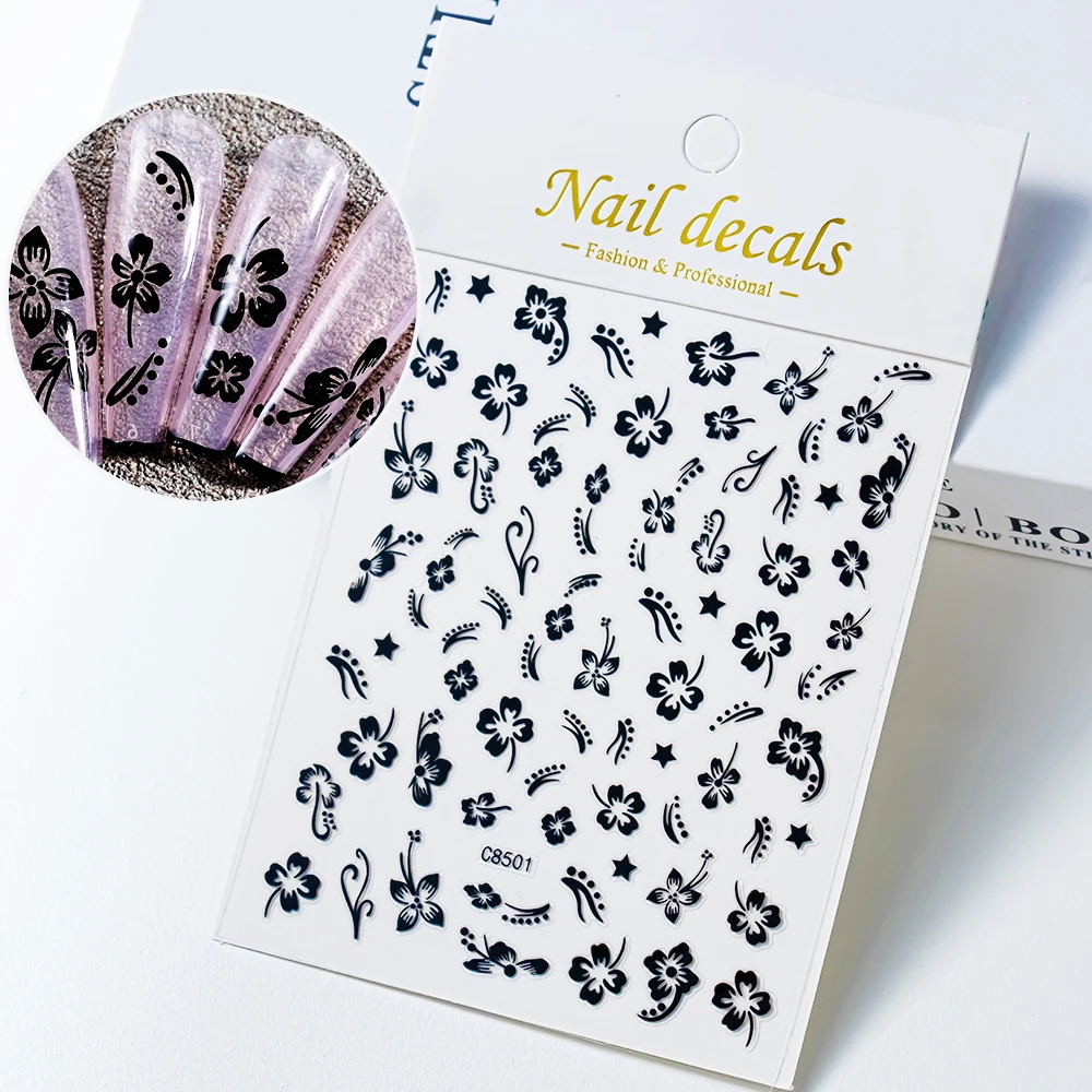 1 pz Hibiscus Flower Nail Art Stickers 3D White Floral Nail decalcomanie autoadesivo petali di fiori Slider per Manicure decorazione ***