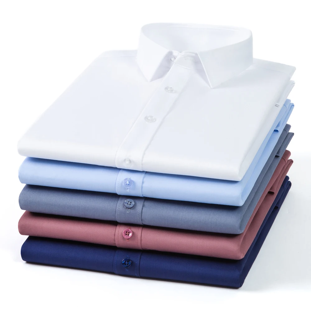 

Мужские деловые устойчивые к морщинам классические рубашки, 4-сторонняя эластичная рубашка с длинным рукавом и воротником, повседневная однотонная рубашка на пуговицах для свадебных свиданий
