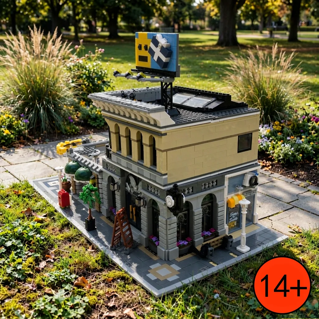 Modular Commerce Block Building Blocks Collection Corner Bank and Department Store Upper Storey Retail Window and Balcony Rail City Commerce Brick Kit Showcase Cabinet Display Gift for Adult Fans
