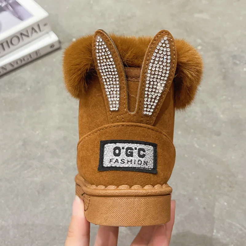 Bottes de neige en cuir de vachette véritable pour enfants, chaussures en coton doux et chaud avec peluche, bottes en daim à une fourrure, bottes de princesse rétro, garçons et filles, hiver