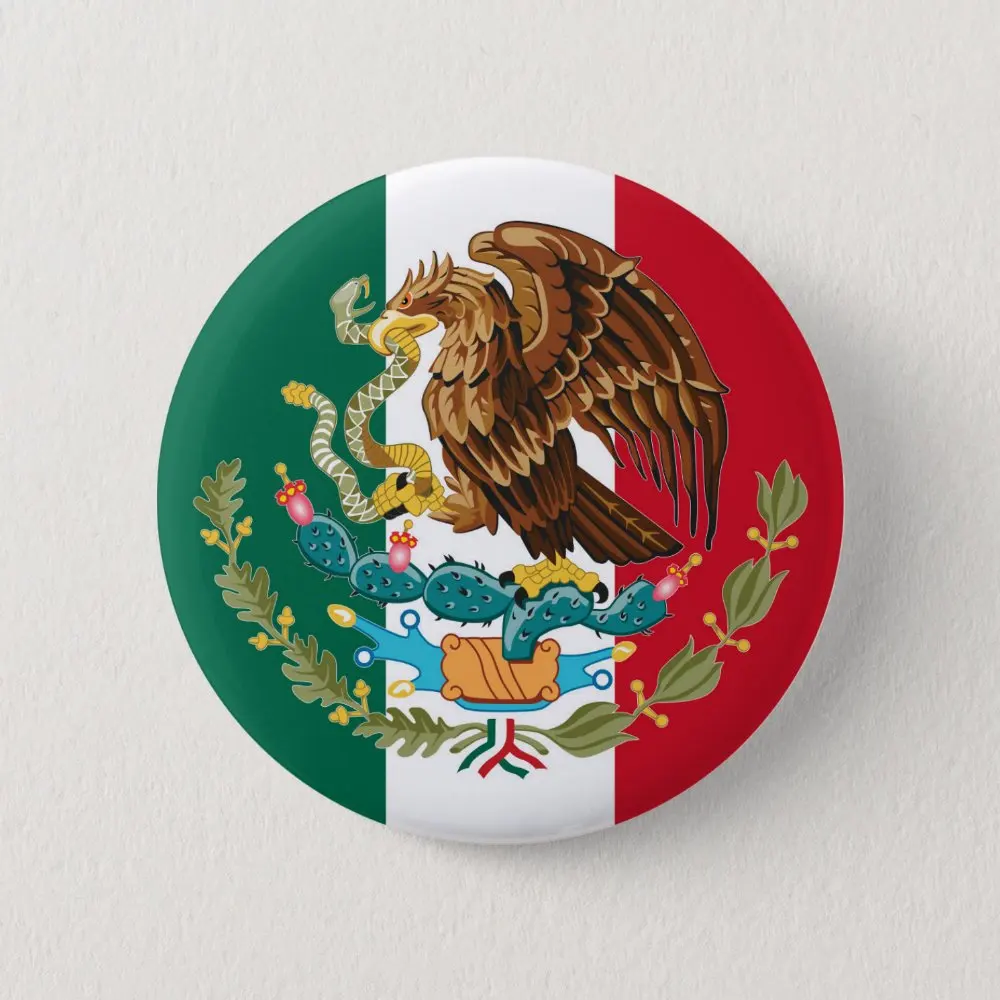 Mexican Flag And Coat Of Arms Of Mexico  Soft Button Pin Fashion Jewelry Creative Badge Lover Decor Clothes Cartoon Gift Hat