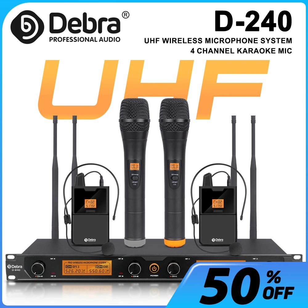 

D-240 4-channel UHF wireless microphone with handheld, headset and lavalier microphones for interviews and stage performances