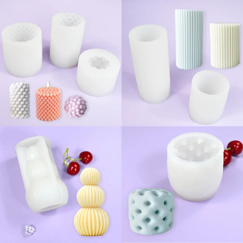 Striped Cylindrical Aromatherapy Candle Mould Round Bubble Ball Sofa Stool Plaster Decoration Handmade Soap Silicone Mold