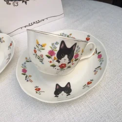 British Cat Coffee Cup with Saucer Porcelain Coffee Mugs High Appearance Level Breakfast Mug Tableware Coffee Dishes Water Cup