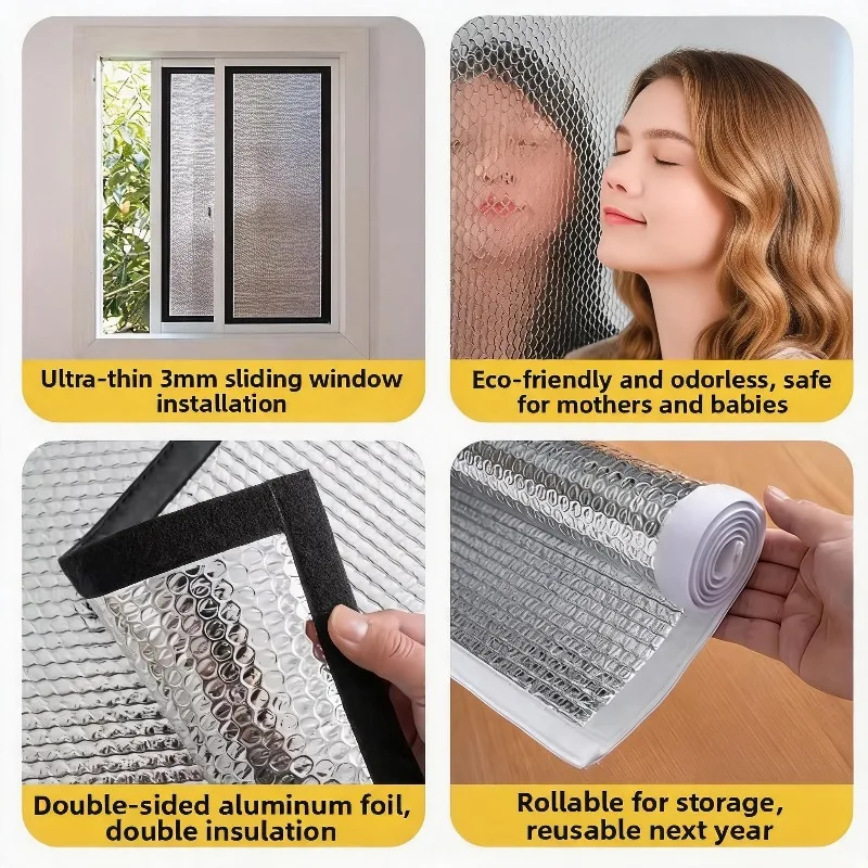 Double Sided Aluminum Foil Durable Hanging Sun Protection Panel Anti UV Curtains Roller Shade with Magic Window Sunshade Shield