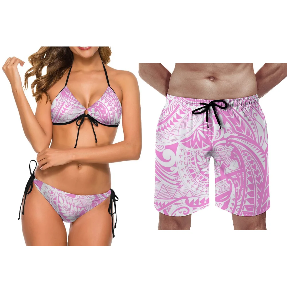 คู่ใหม่ท่องชุด 2 ชิ้นชุด Polynesian CUSTOM ชาติพันธุ์พิมพ์วันหยุด Hot Spring ชุดว่ายน้ําสตรี Retro คู่บิกินี่