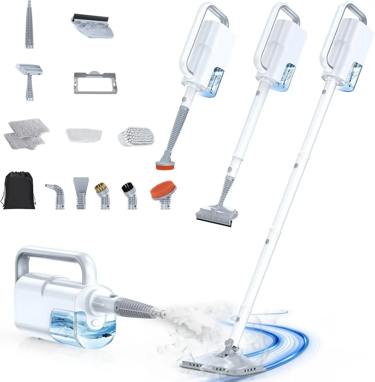 

10-in-1 steam mop with handheld cleaner, quick heat, adjustable steam for floors, carpets, grills.