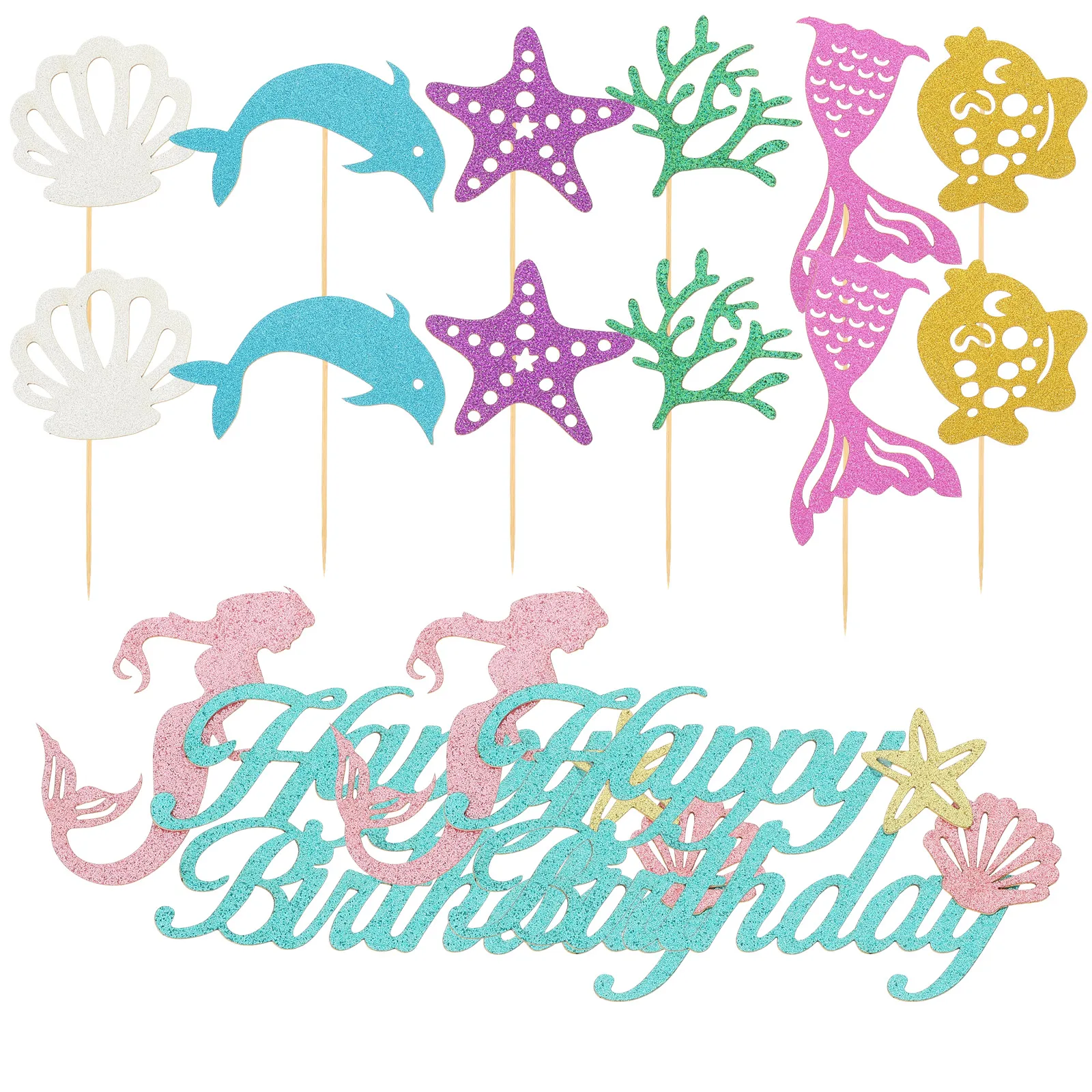 

14pcs Mermaid Decoration Cards Lovely Cake Toppers Party Supplies Festive Atmosphere Creative Photo Props Baby Shower