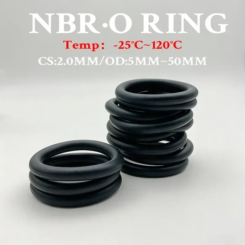 20 Pieces of Black Nitrile Rubber NBR O-Ring Kit CS 2mm Outer Diameter 5-50mm Oil Resistant and Wear-Resistant Sealing Kit