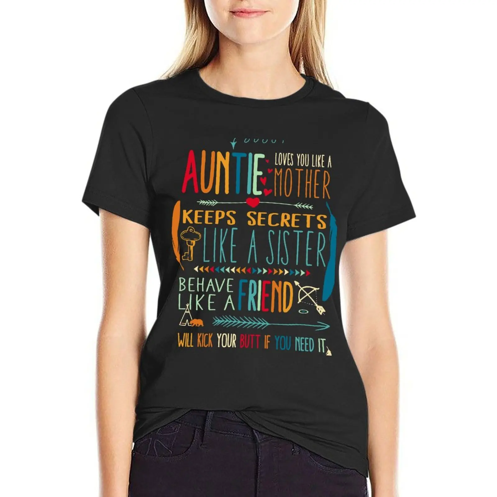 Auntie Loves You Quote T-Shirt summer top aesthetic clothes Short sleeve tee female Women's cotton t-shirt