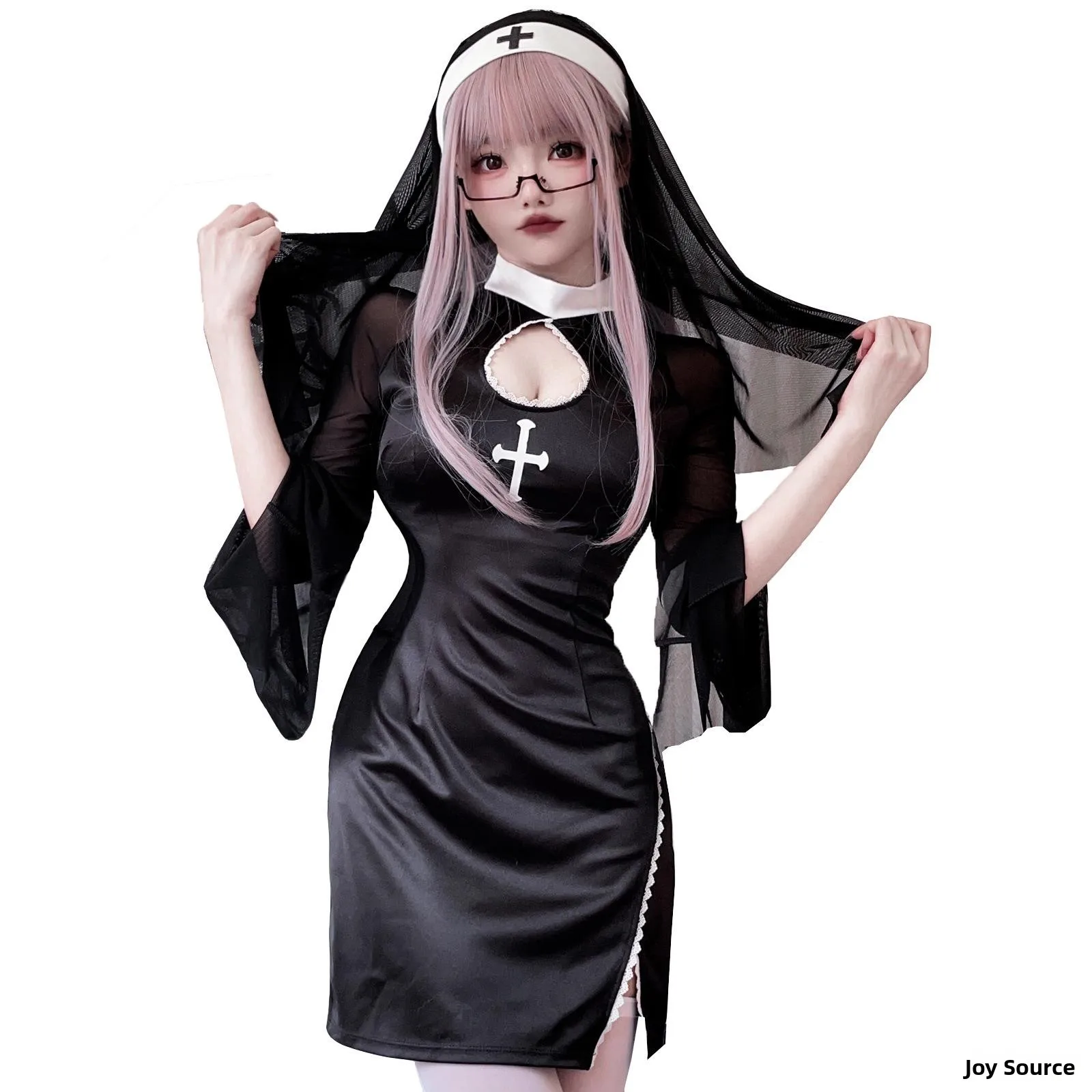 성인용 할로윈 코스프레 수녀 의상 십자가 포함 고딕 스타일 역할극 여성 전통 의상 무대 의상