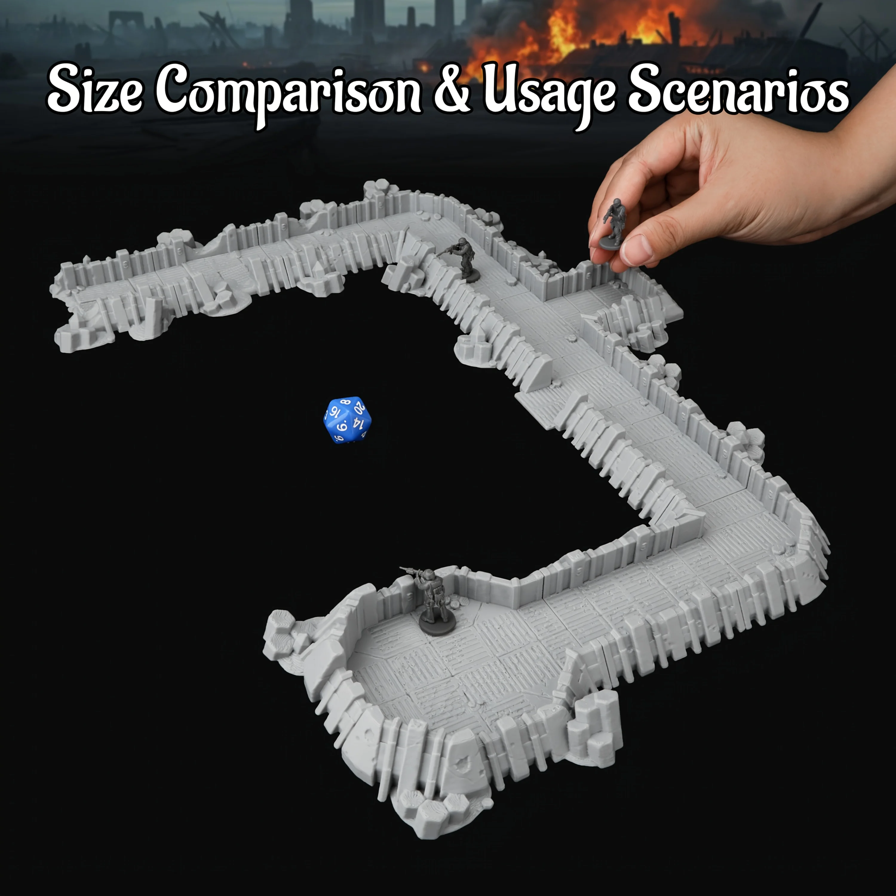 25mm Planetary Trench RPG Miniature Terrain Set, Modular Sci-Fi Battle Zone Accessories for Tabletop Games, TRPG Diorama Scenery