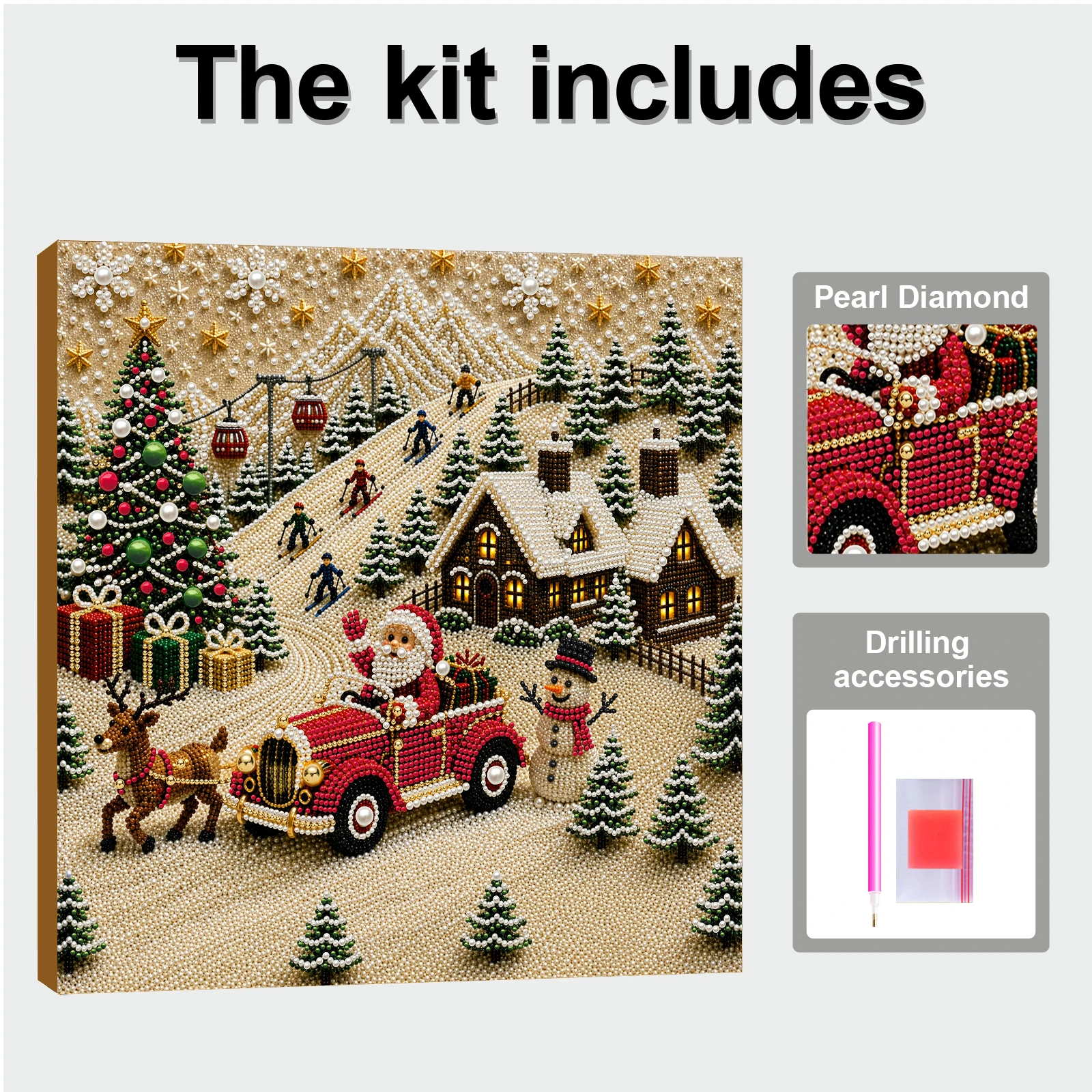 Framed Christmas Train Snowy Cottage Pearl Art Kits for Adults Beginner-Friendly Diamond Art Pearl Beads Painting Kit 30x30cm