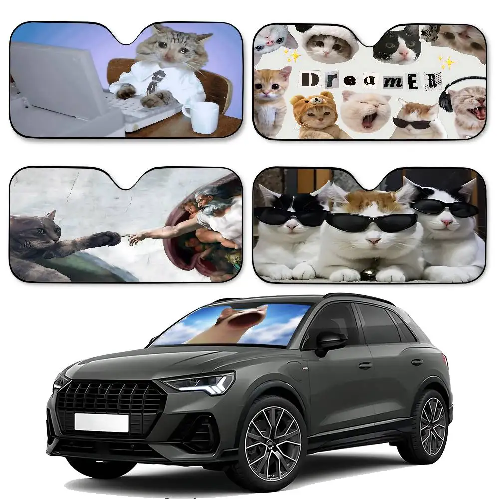 مضحك القط ميمي مظلة السيارات الستائر مظلة السيارات يغطي غطاء الزجاج الأمامي العالمي للطي قناع