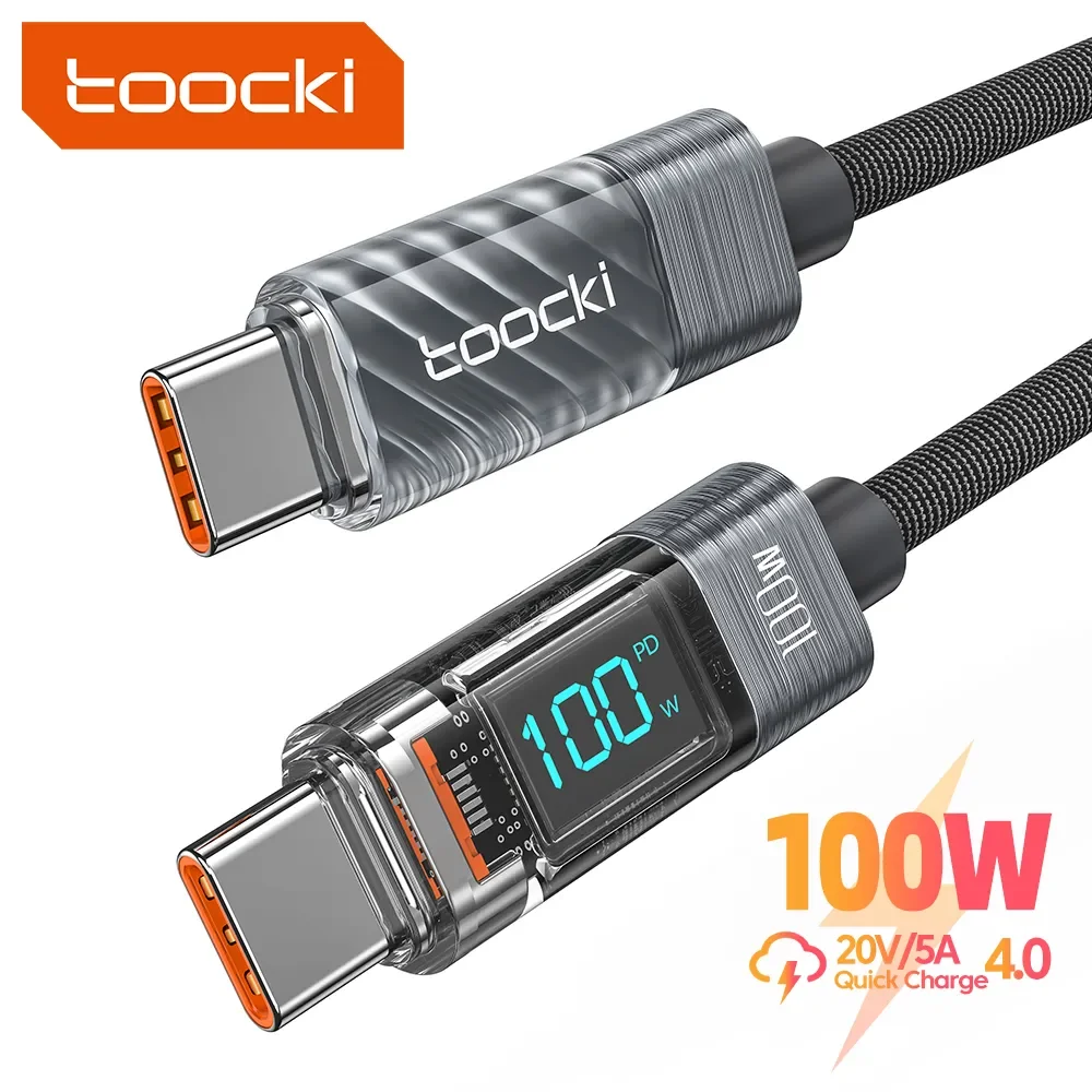 Прозрачный кабель Toocki с USB C на Type C, 100 Вт, кабель PD для быстрой зарядки с USB C на USB C, кабель дисплея для Macbook, Xiaomi, Samsung