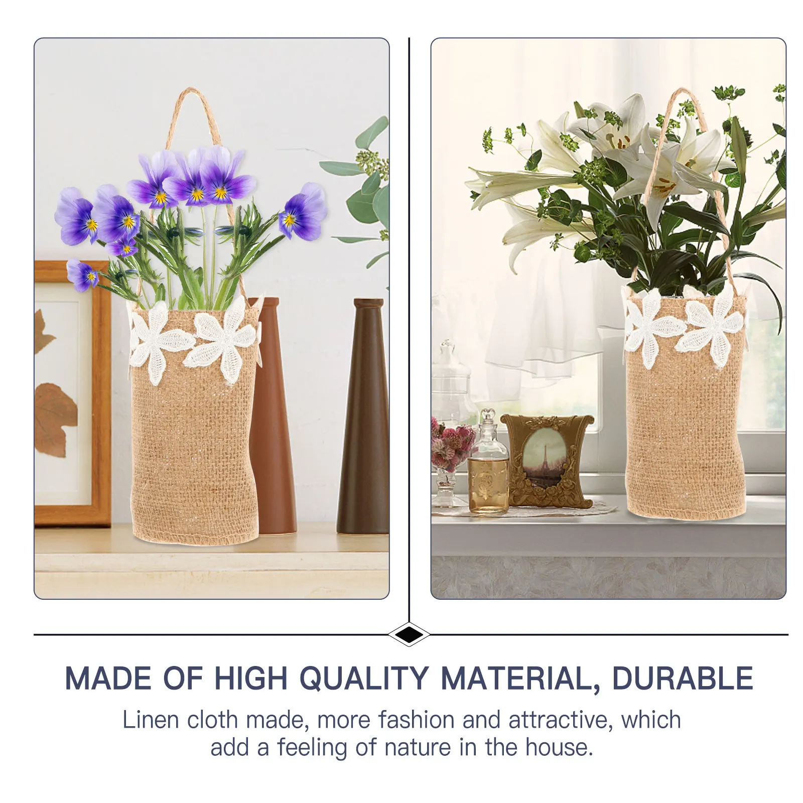 

2Pcs Photography Props Linen Bags Wedding Storage Wedding Gift Basket Burlap Candy Basket