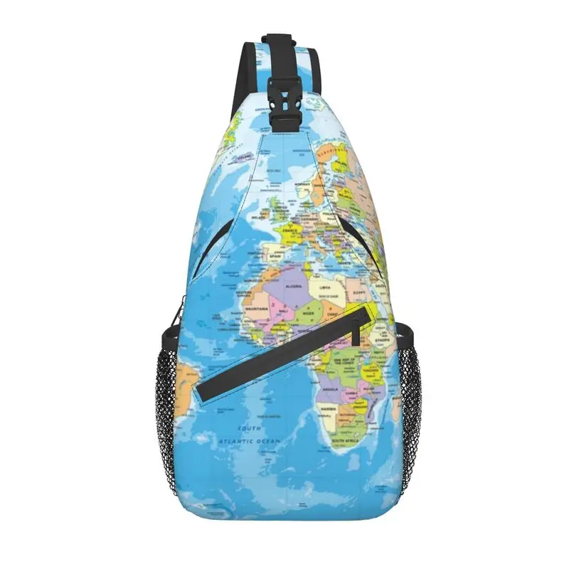 Personalizado mapa do mundo sling sacos de ombro moda masculina crossbody peito mochila ciclismo acampamento daypack