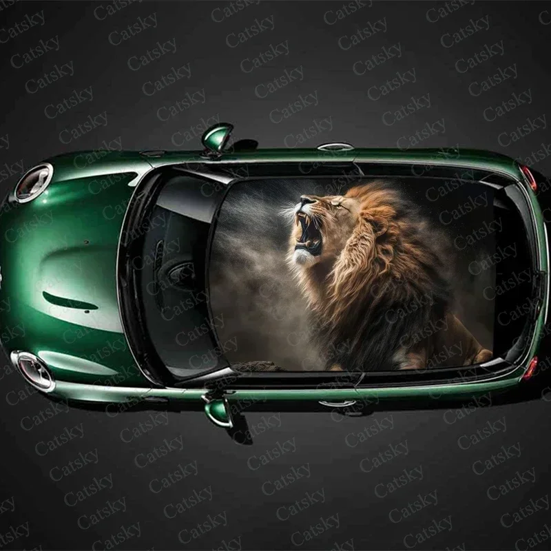 Family of Lion and Cubs Car Roof Sticker Wrap Racing SUV Accessories Packaging Painted PVC Custom Car Graphic Decal