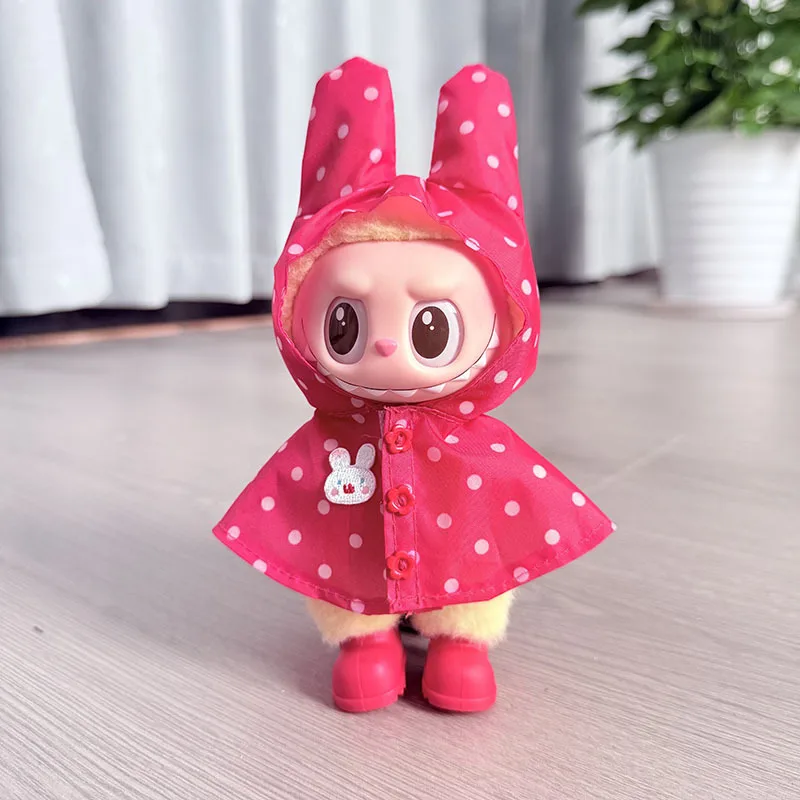 

For 15/17cm labubu raincoat v1/v2/v3 clothes outfit 10cm cotton doll clothes animal poncho raincoat hooded cape Doll Accessories