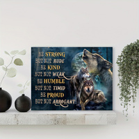 Stunning Wolf & Full Moon Canvas Art - Be Strong But Not Rude, Wooden Framed Wall Decor for Living Room, 11.8x15.7 inches Large