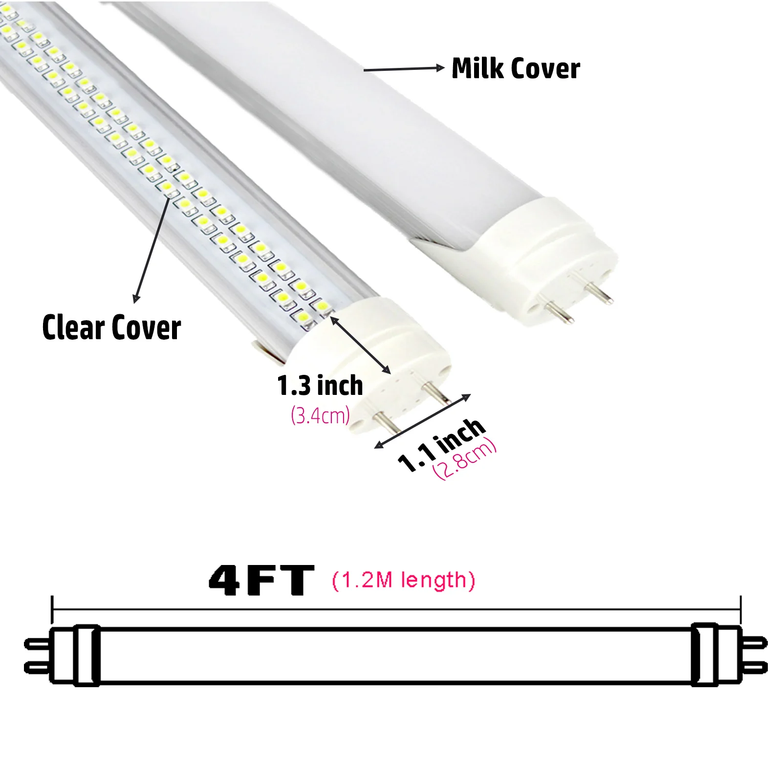 Lámpara Led fluorescente de entrada de AC85-265V para iluminación del hogar, tablero de chip de doble fila T8, tubo led, 4 pies, 1200mm, 20w, 36w,