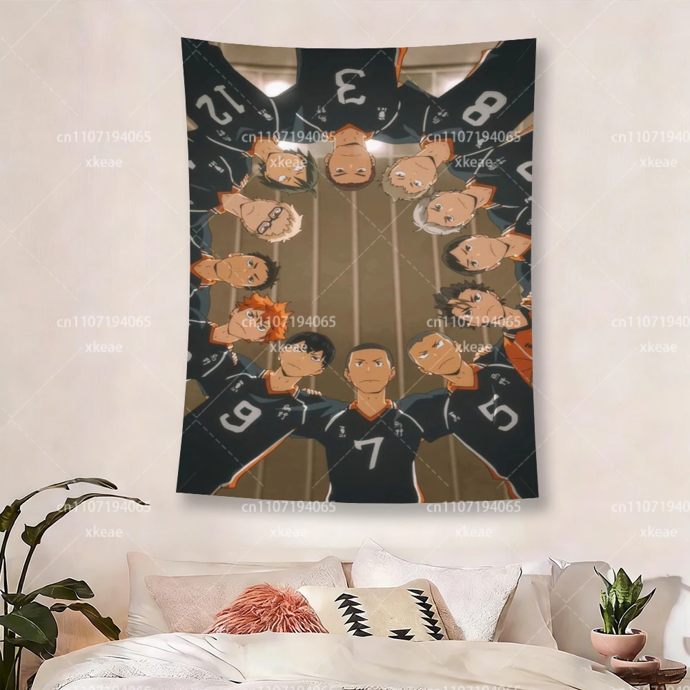 Haikyuu!! Karasuno Team Tapestry, Anime Volleyball Club Wall Hanging, HD Print Polyester Poster for Bedroom Dorm Decor