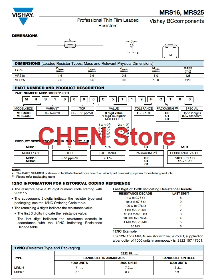 50PCS VISHAY BC MRS25 0.25W 1/4W 100R-910R 1% film metallico piede di Rame audio resistenza 130R 180R 220R 270R 330R 430R 470R 820R