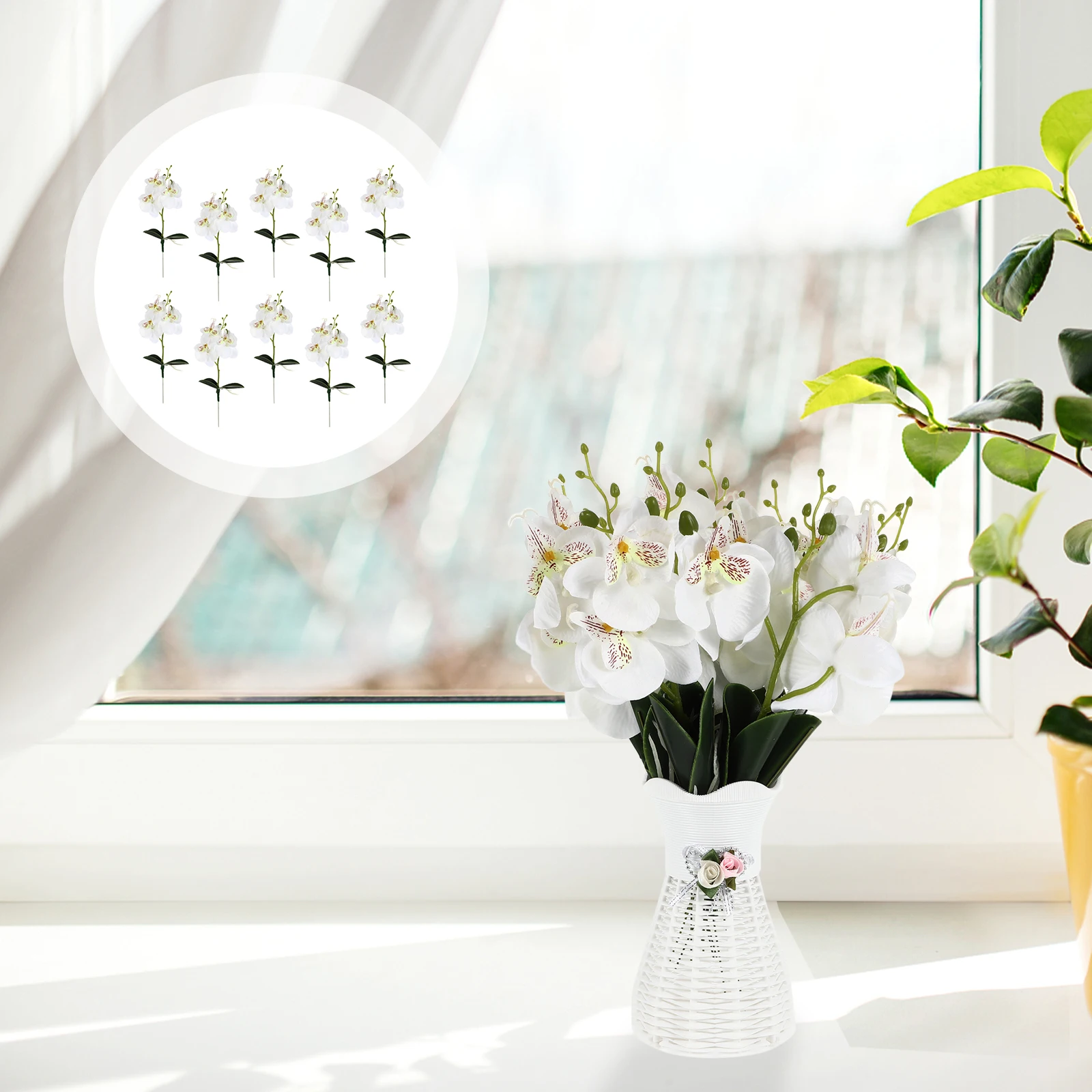 

10 Pcs Mini White chid Artificial Silk Flowers Home Decor Wedding Centerpieces Party Banquet Festival Accessories Simulation