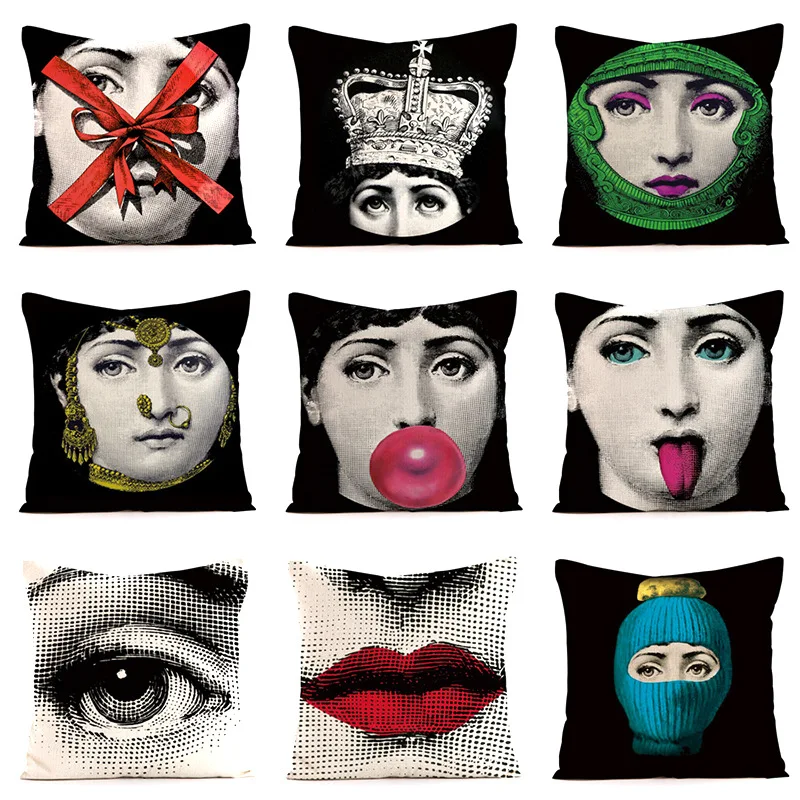 

Abstract Nordic facial pattern throw pillow cover with short plush print for living room sofa decoration cushion cover