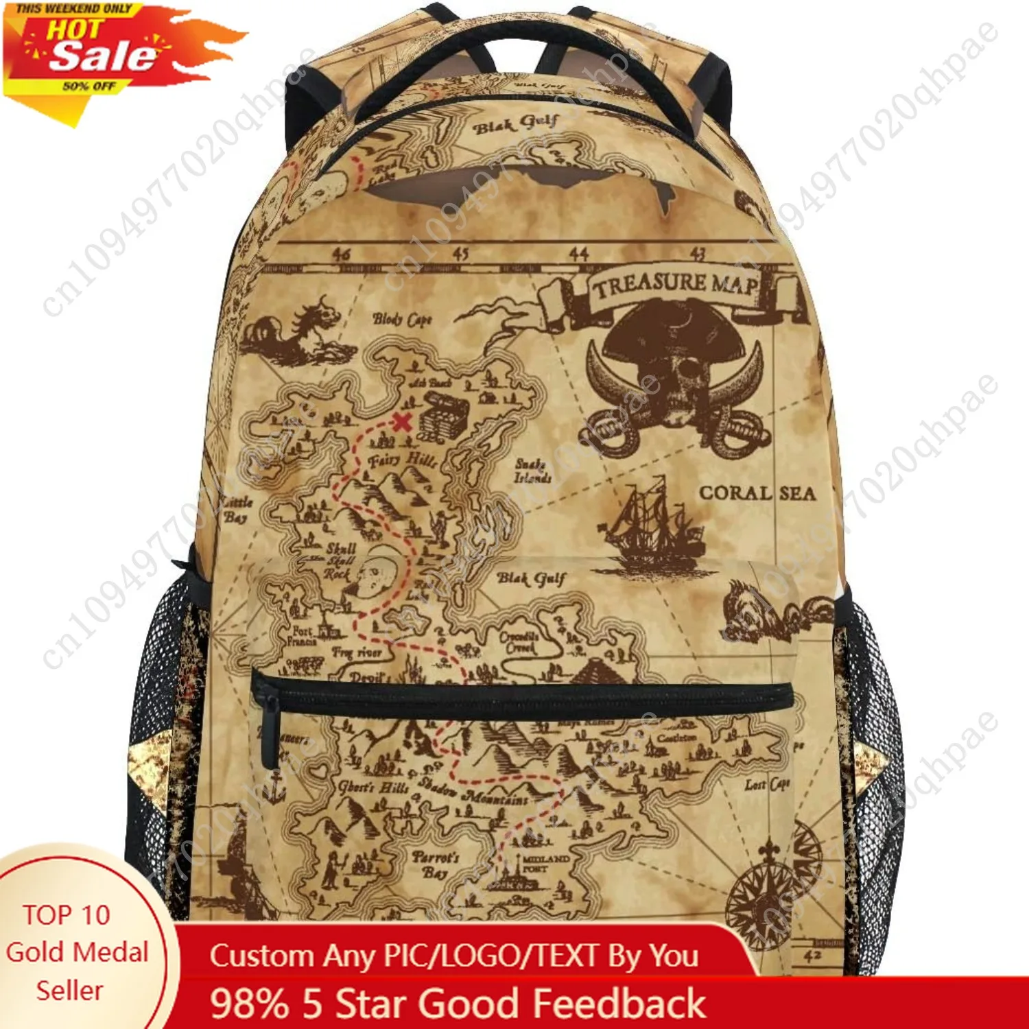 

senya Pirate Treasure Map School Backpack Travel Rucksack Book Bag Laptop Backpack