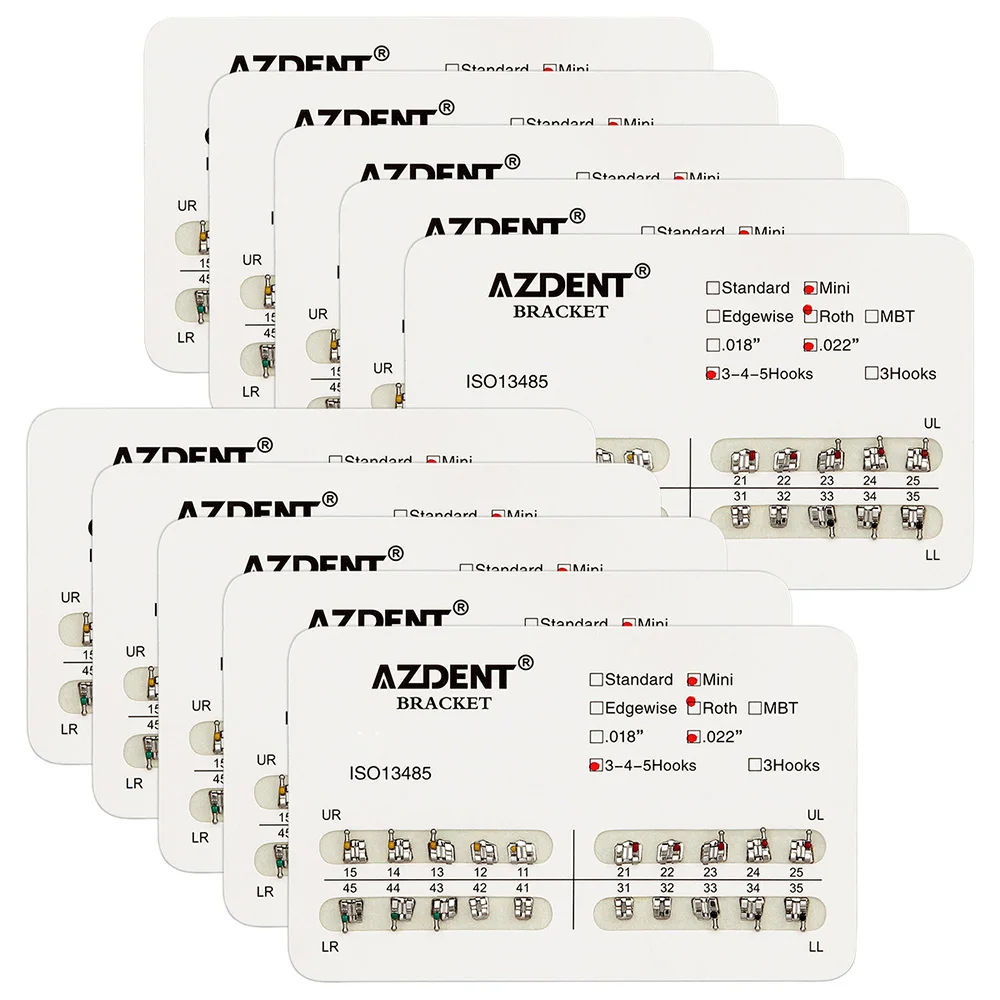 AZDENT-Attelle orthodontique en métal, Mini fente standard Roth MBT, 0.022, 0.018 crochets, 3, 4, 5, 20 pièces par paquet, 10 paquets