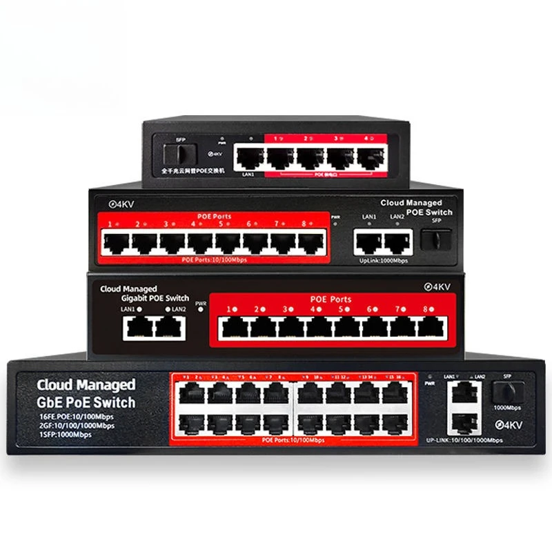 Cloud Management 4/6/8/16 Port POE Switch L2 48v Active POE IEEE 802.3 AF/AT Management Poe Switch