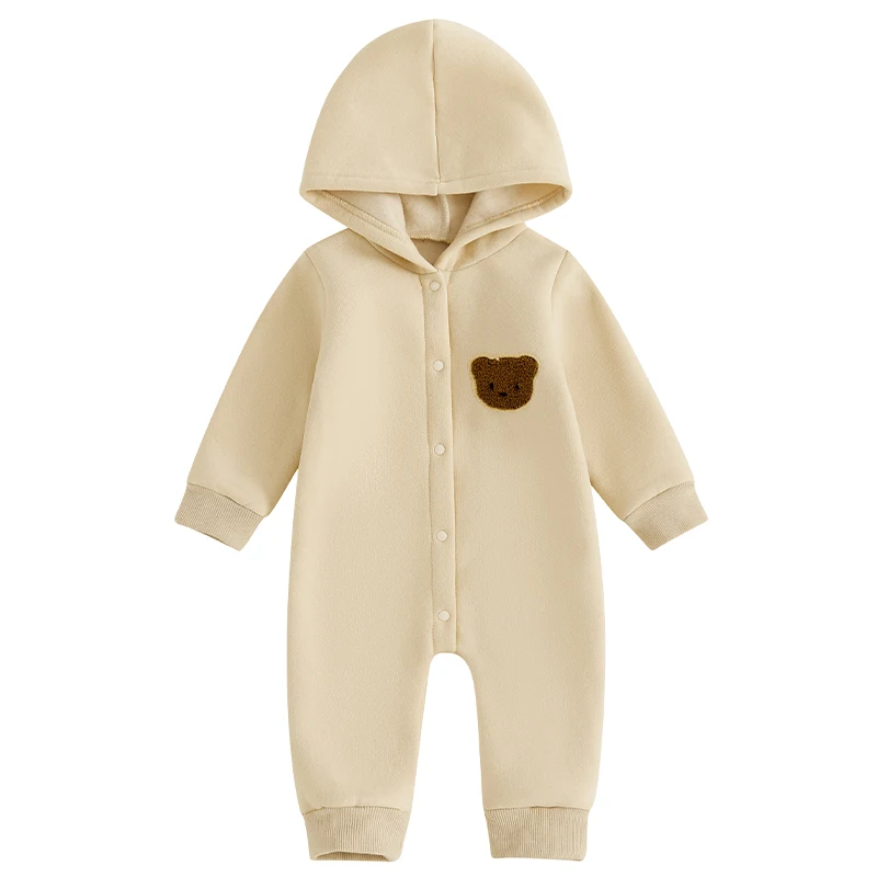 

Baby Snap-up Jumpsuit Cute Bear Embroidered Hooded Long Sleeve Romper for Boy Girl