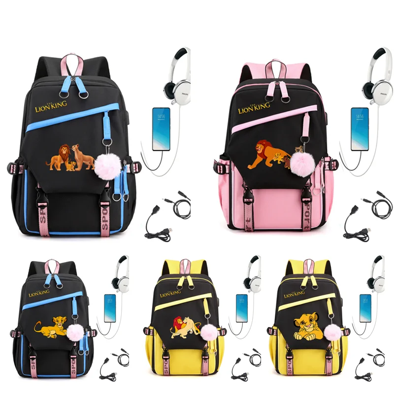 

The Lion King Compartment USB Charging Schoolbag Male and Female Student Laptop Backpack Large Capacity School Bag Mochila