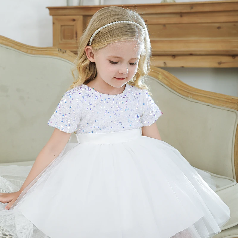 Girls Wedding Dress For Kids 3-8 Years Sequin Lace Tulle Princess Tutu Children Elegant Party Evening Formal Communion Prom Gown