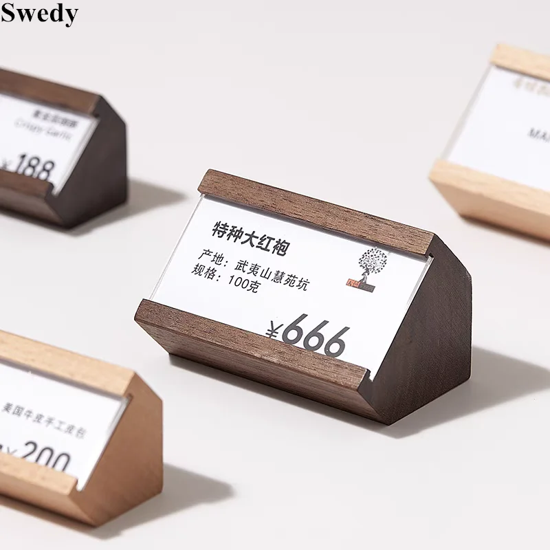 50x35mm / 70x45mm Small Wood Price Label Paper Card Holder Tags Watch Jewelry Mini Acrylic Sign Holder Display Stand