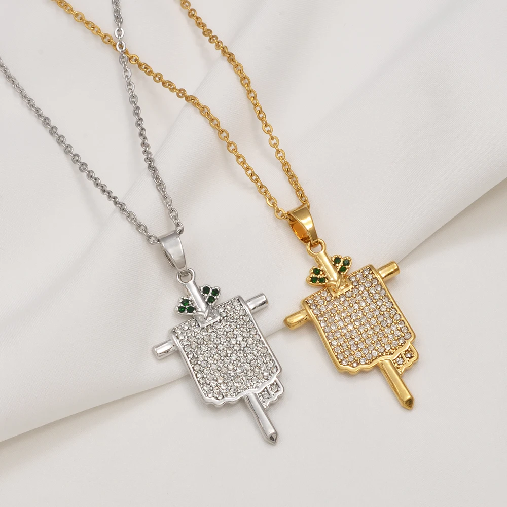 Anniyo Mandean With Stone Pendant Necklaces Jewelry Leaf Cross Crucifix Mendaen Symbol of Mandaeaism #380906