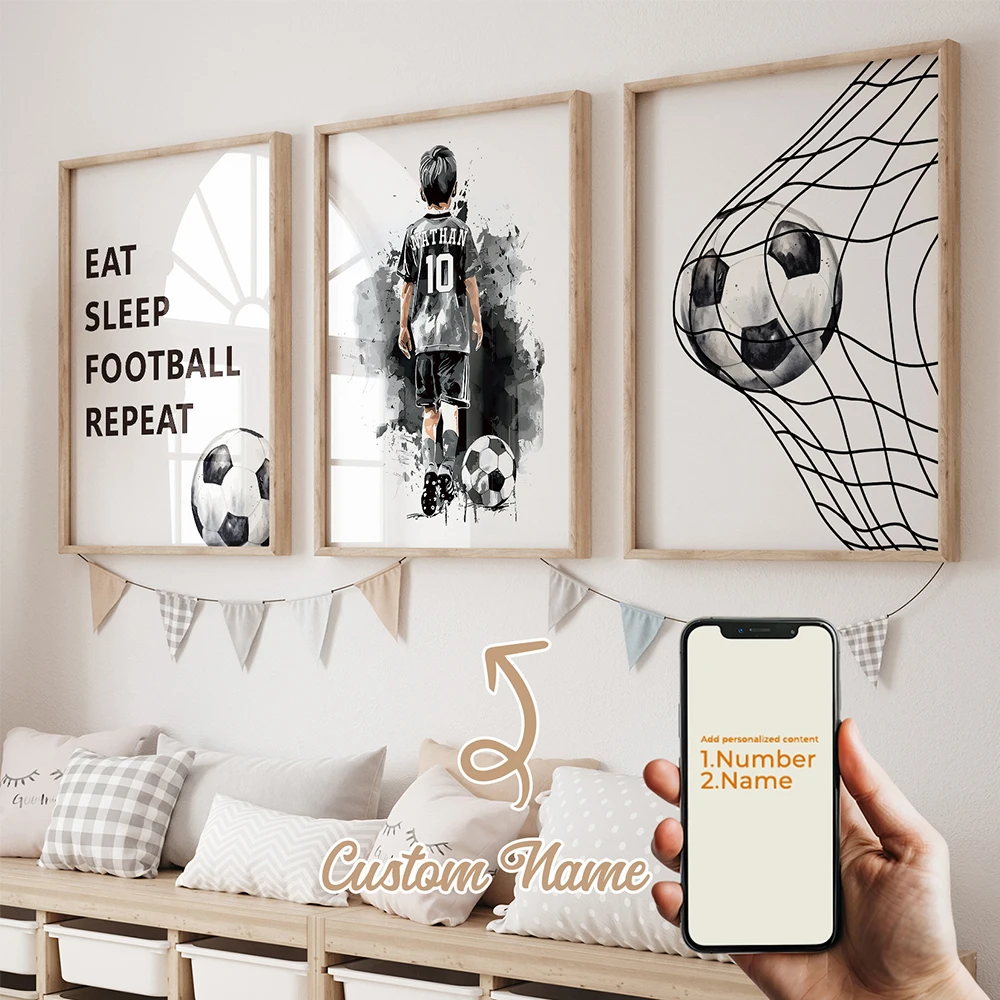 3pcs Personalized Customized Name Cartoon Football Number Wall Art Print Picture Canvas Poster Painting Living Room Home Decor