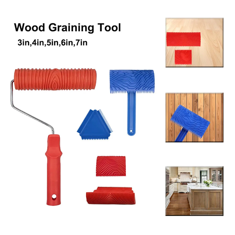 

Набор инструментов для обработки древесины, инструмент для рисования валиком из поддельного дерева с ручкой, инструмент для резины «сделай сам», для украшения стен, художественная краска