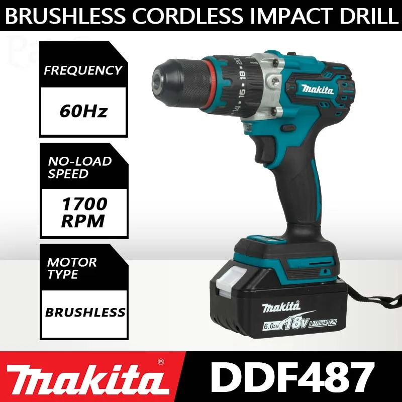 Makita DDF487 13mm Cordless Driver Drill 18V LXT Brushless Motor Electric Screwdriver Power Tool Suitable for 18V Battery