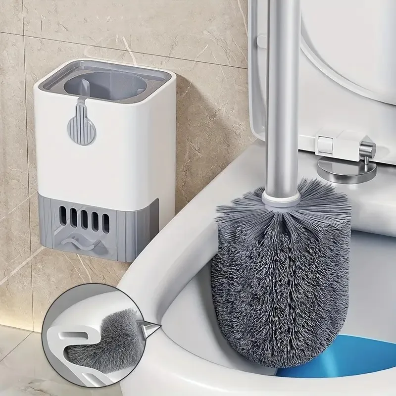 Toilet Brush Set: Long Handle, Hang or Stand, Traceless Mount. Keep Guest Bathrooms Spotless for Holiday Parties! - Image 3