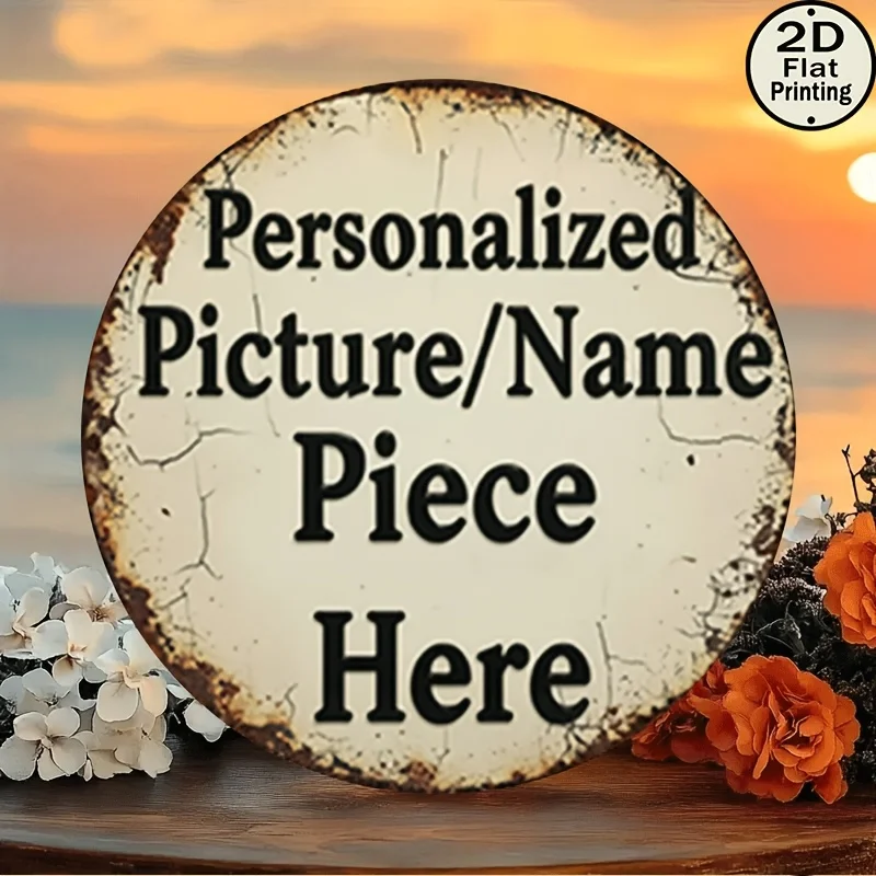 Customized Retro Round Metal Wall Sign, Personalized Custom Picture Name Metal Plaque, Vintage Home Hanging Gift - view 6