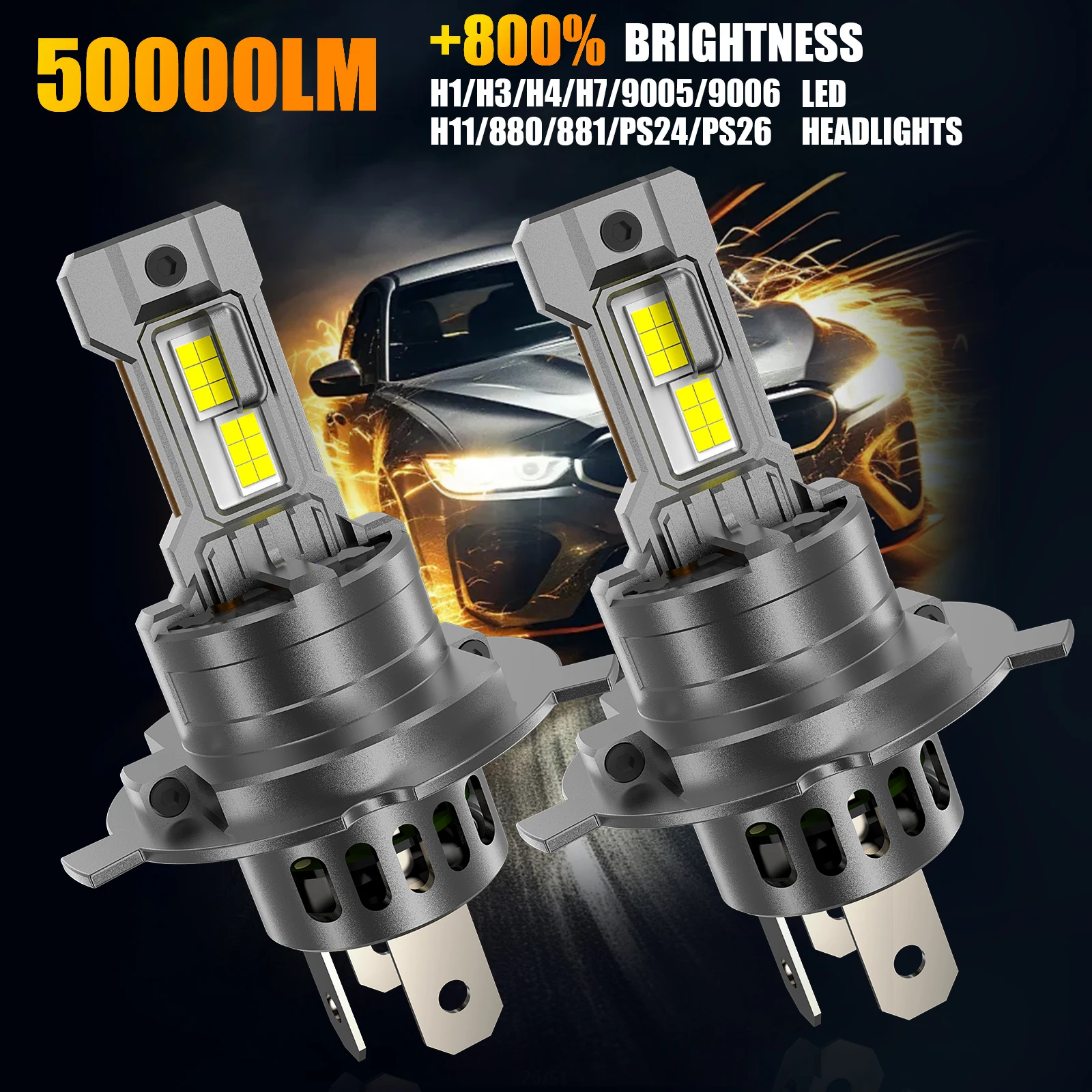 

DriveVision H4 LED Headlight Bulbs 120W 50000 LM Led Bulbs with Cooling Fan 700% Super Brightness 6500K High/Low Beam